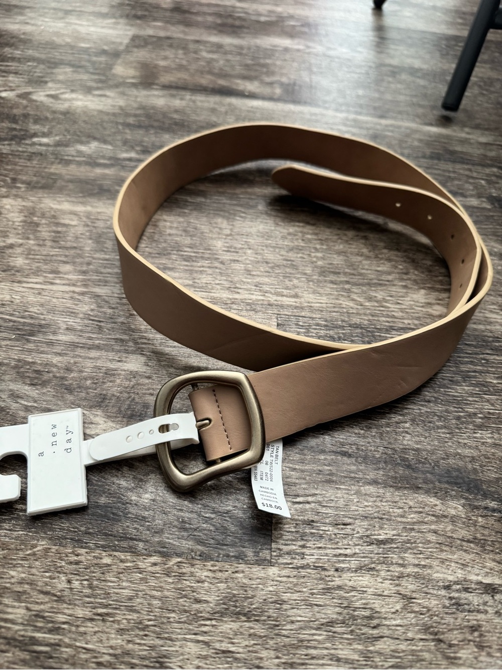 a new day Tan Leather Belt with Antique Gold Buckle